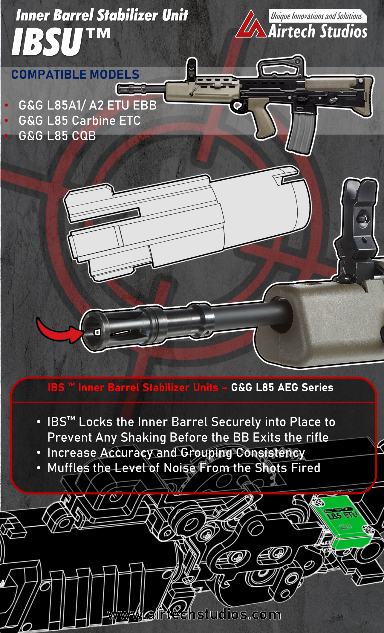 IBSU Inner Barrel Stabilizer Unit - Designed for the G&G L85A1/ A2 Series & Variants